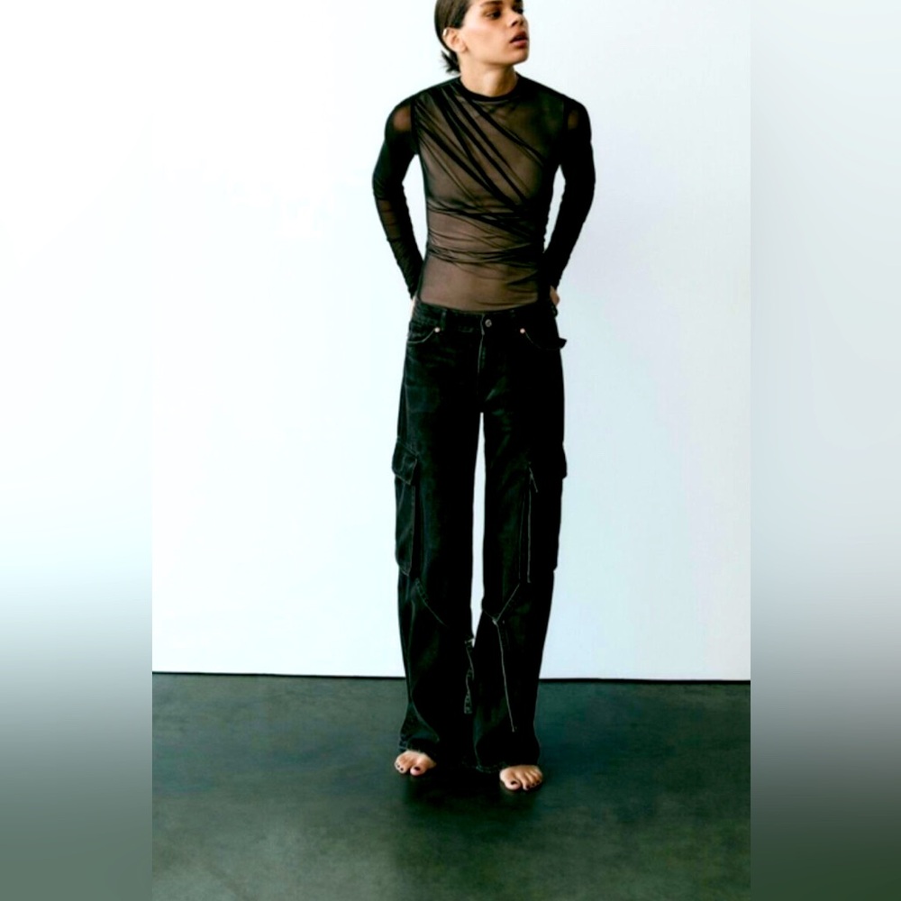 ZARA Draped Tulle Bodysuit
